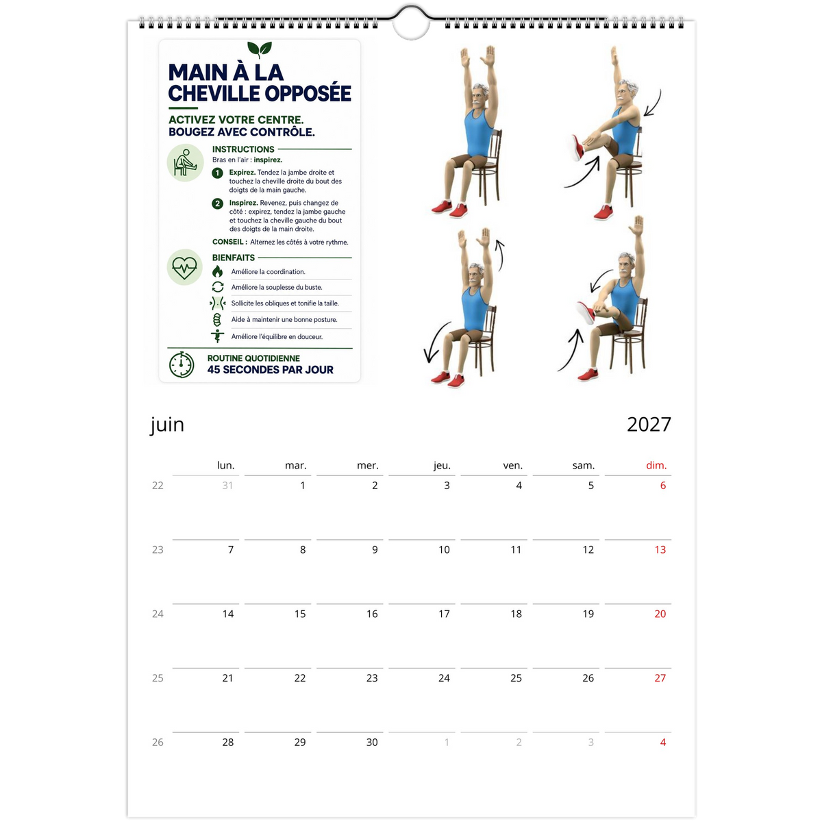 Tai-Chi sur chaise, calendrier 2027 – Exercice du mois de Juin