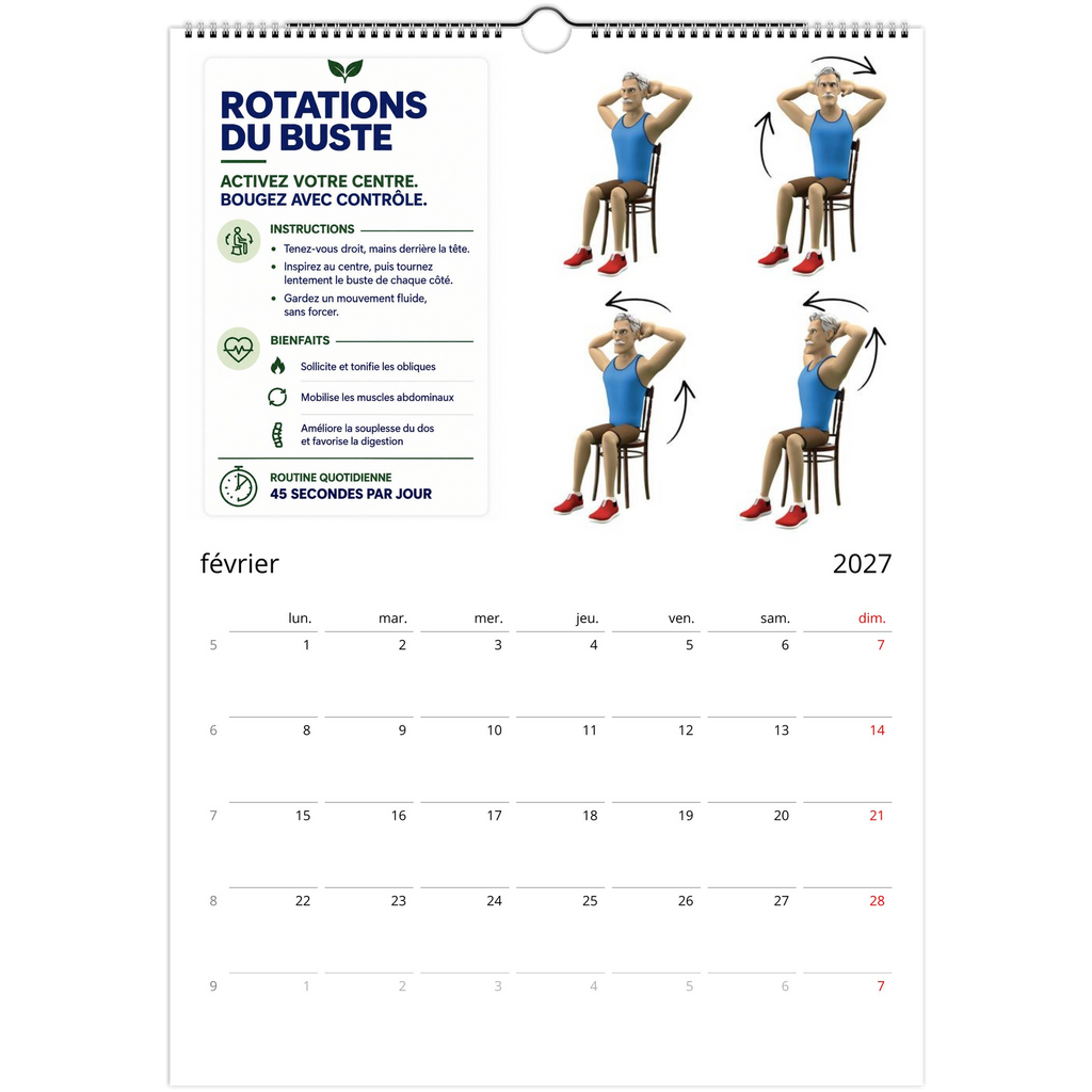 Tai-Chi sur chaise, calendrier 2027 – Exercice du mois de Février
