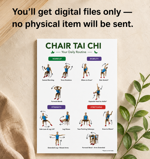 Chair Tai Chi Exercises Printable Wall Art | 12 Chair Exercises Poster | Senior Fitness PDF | Instant Download | 3 Print Ratios