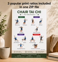Chair Tai Chi Exercises Printable Wall Art | 12 Chair Exercises Poster | Senior Fitness PDF | Instant Download | 3 Print Ratios